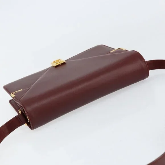 Authentic CARTIER Must Line Shoulder Bag Leather Bordeaux Gold